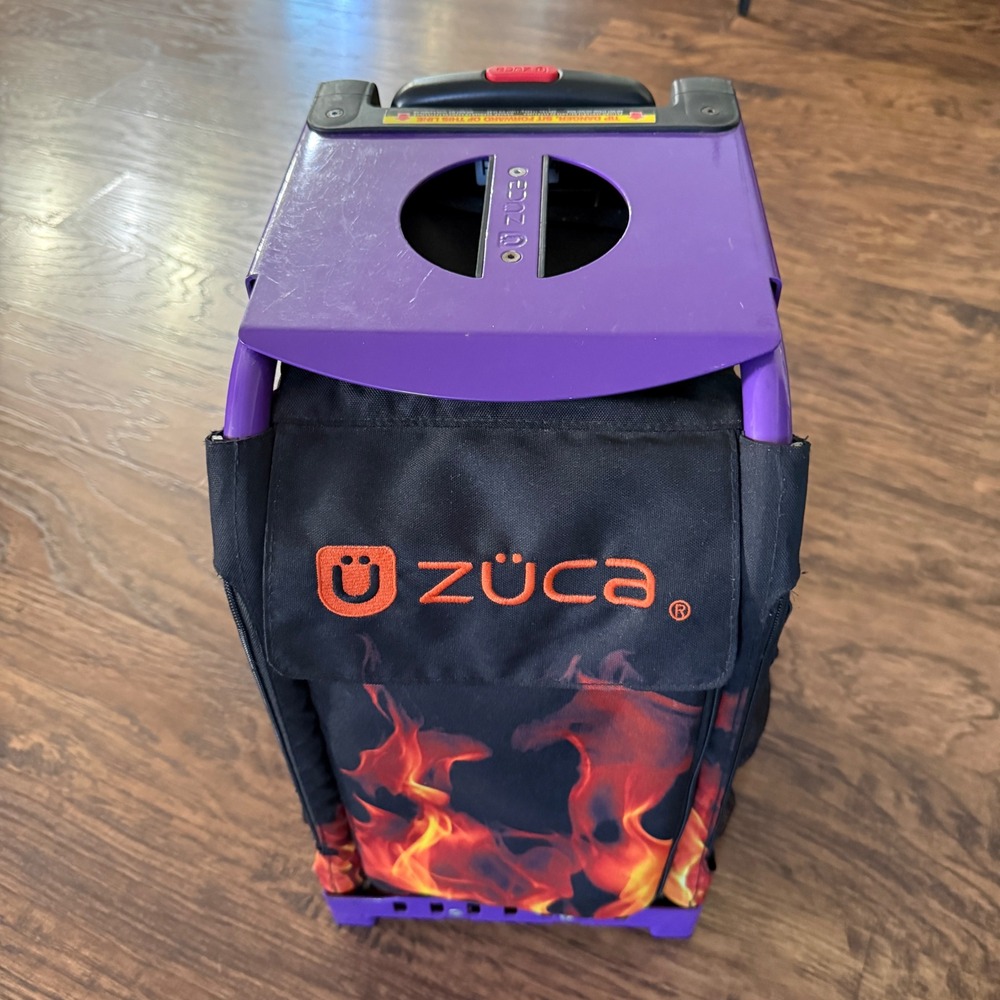 Zuca Sport Rolling Bag Purple Black Flame Aluminum LED Wheels Seat